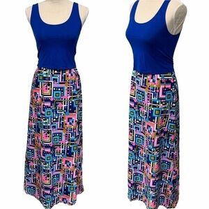 70s Vintage Geometric Print Maxi Skirt